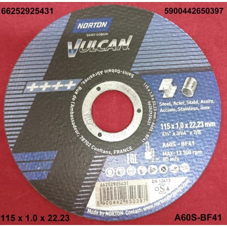 DISCO CORTE VULCAN 115 x 1.0 x 22.23 A60S-BF41